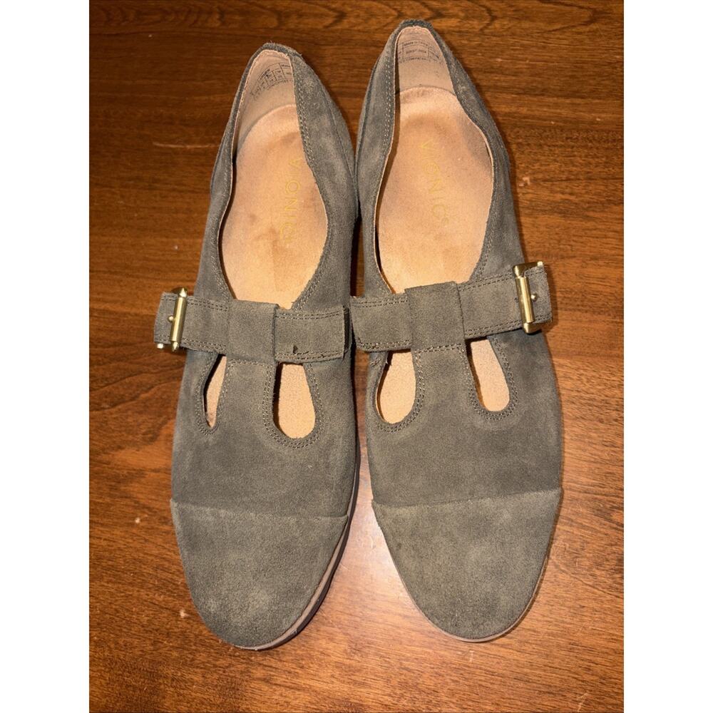 Vionic Carmen Mary Jane Shoes Women 8.5 Brown /Olive Green Suede Earthy Comfort - Picture 2 of 6